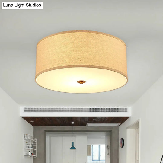 Minimalist Flaxen Ceiling Lamp With Drum Fabric Shade - Perfect For Dining Rooms