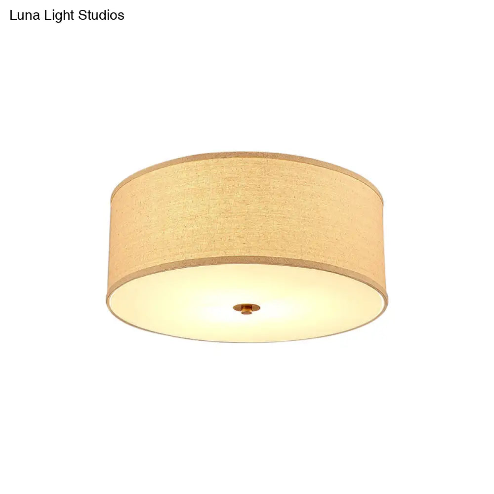 Minimalist Flaxen Ceiling Lamp With Drum Fabric Shade - Perfect For Dining Rooms