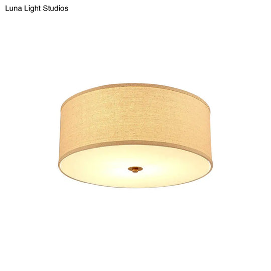 Minimalist Flaxen Ceiling Lamp With Drum Fabric Shade - Perfect For Dining Rooms