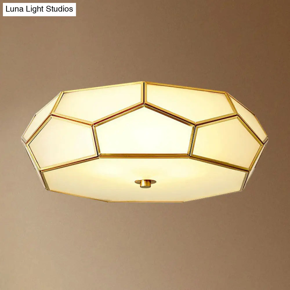 Minimalist Football Design Ceiling Light With Brass Finish – Flush Mount Glass Fixture / 18’