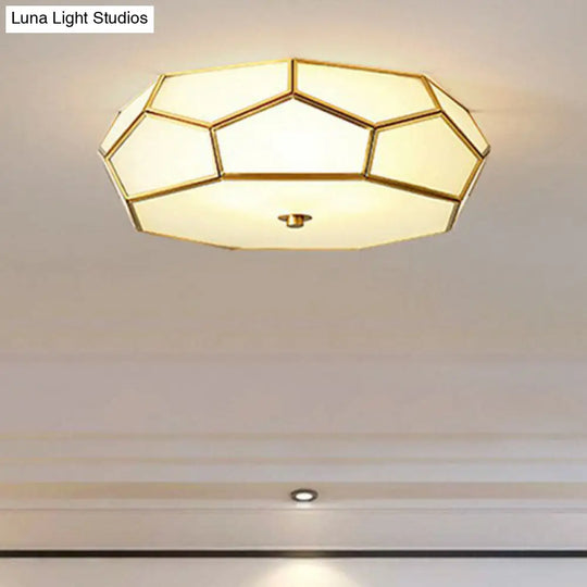 Minimalist Football Design Ceiling Light With Brass Finish Flush Mount Glass Fixture