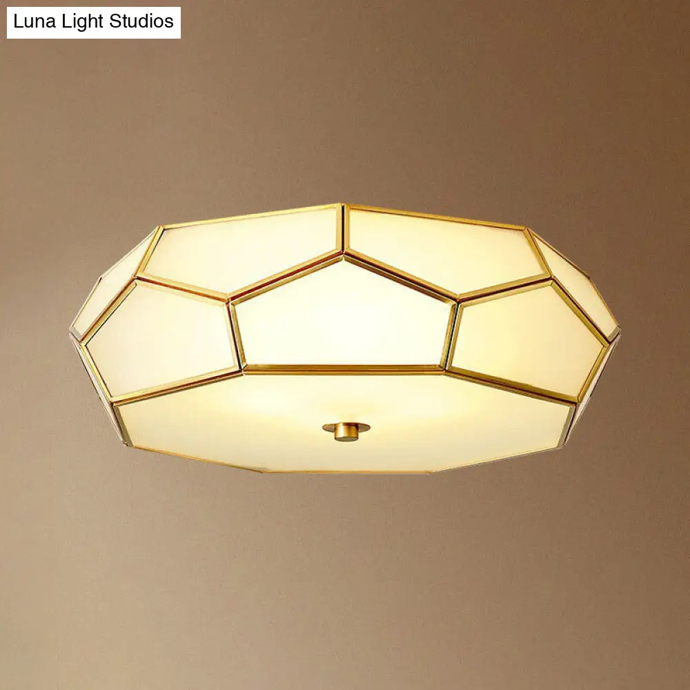 Minimalist Football Design Ceiling Light With Brass Finish Flush Mount Glass Fixture