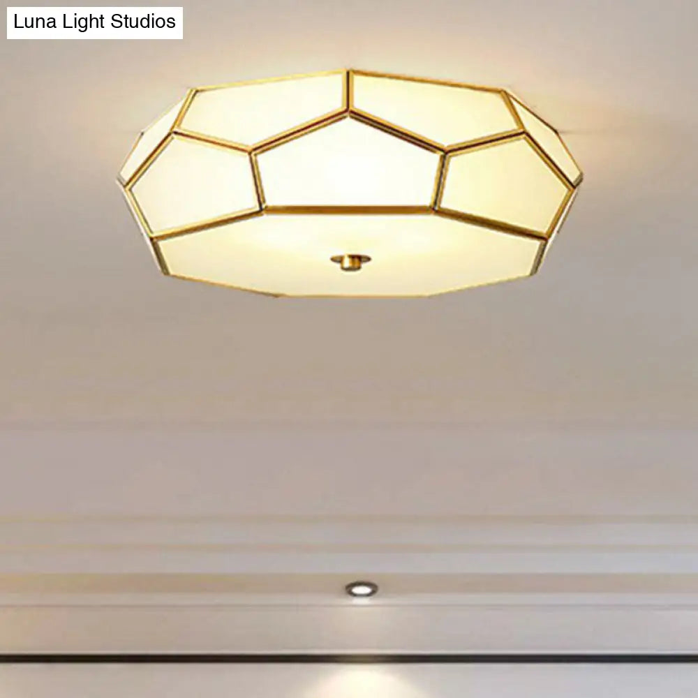 Minimalist Football Design Ceiling Light With Brass Finish – Flush Mount Glass Fixture