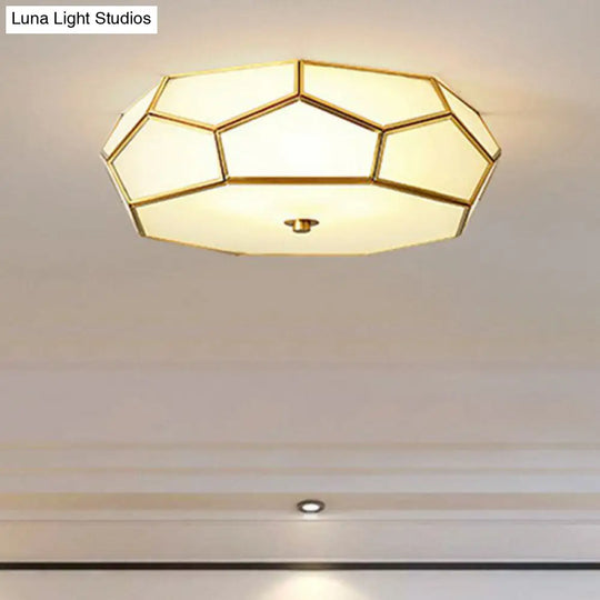 Minimalist Football Design Ceiling Light With Brass Finish – Flush Mount Glass Fixture