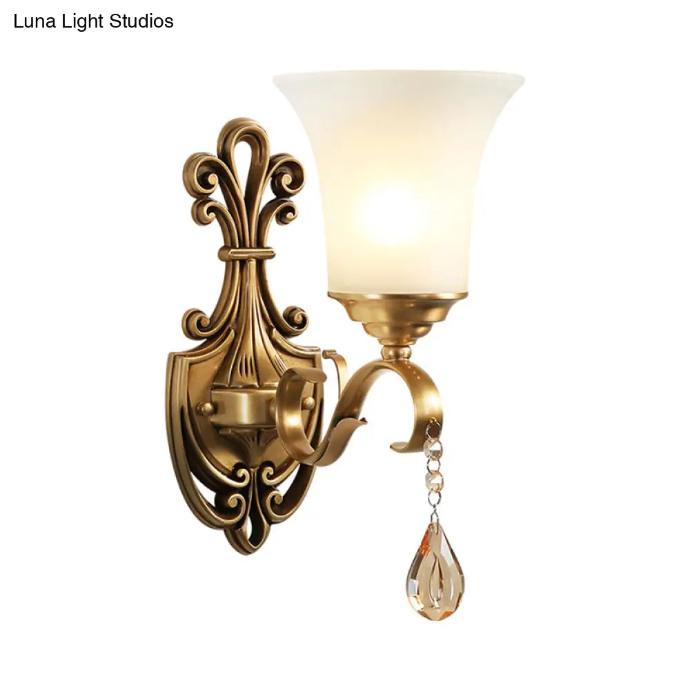 Minimalist Frosted Glass Wall Light Fixture - Gold Tapered Mounted Lamp For Corridor