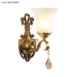 Minimalist Frosted Glass Wall Light Fixture - Gold Tapered Mounted Lamp For Corridor