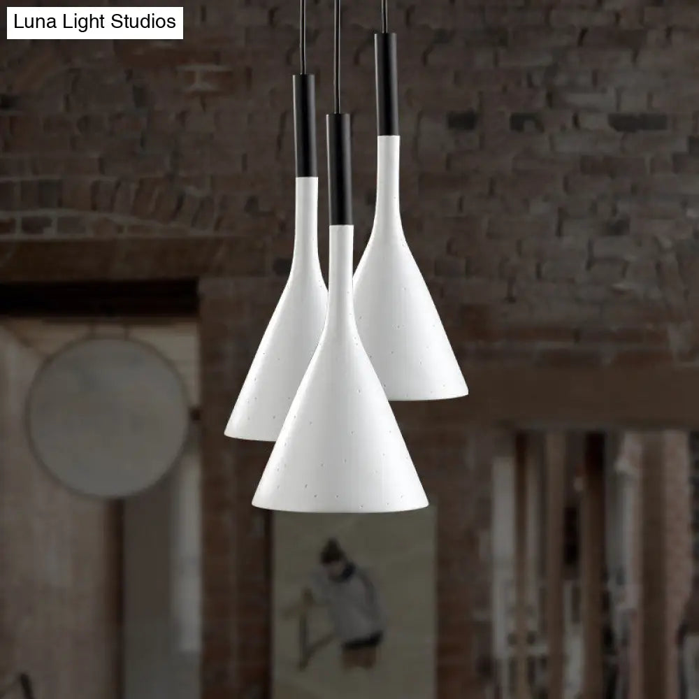 Minimalist Funnel Pendant Light In Red/Black/White Single Cement Hanging Fixture For Bedside White