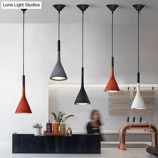 Minimalist Funnel Pendant Light In Red/Black/White Single Cement Hanging Fixture For Bedside Red