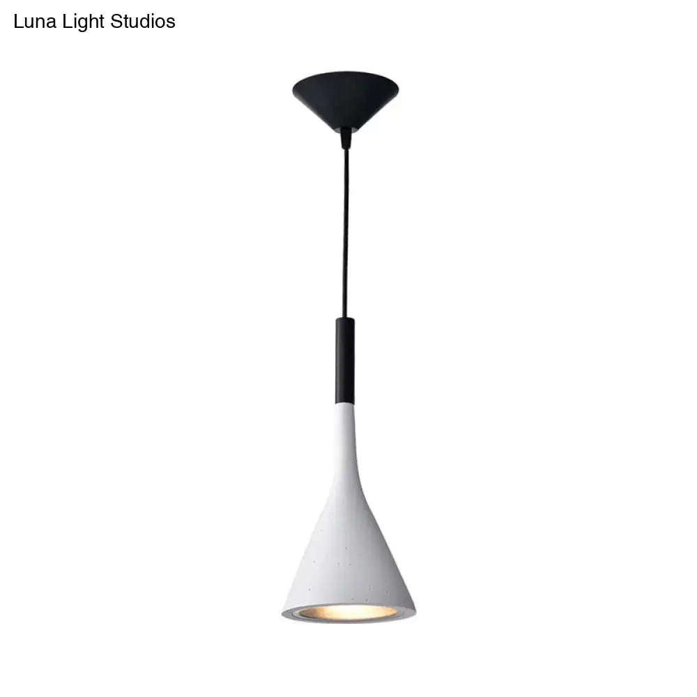 Minimalist Funnel Pendant Light In Red/Black/White Single Cement Hanging Fixture For Bedside