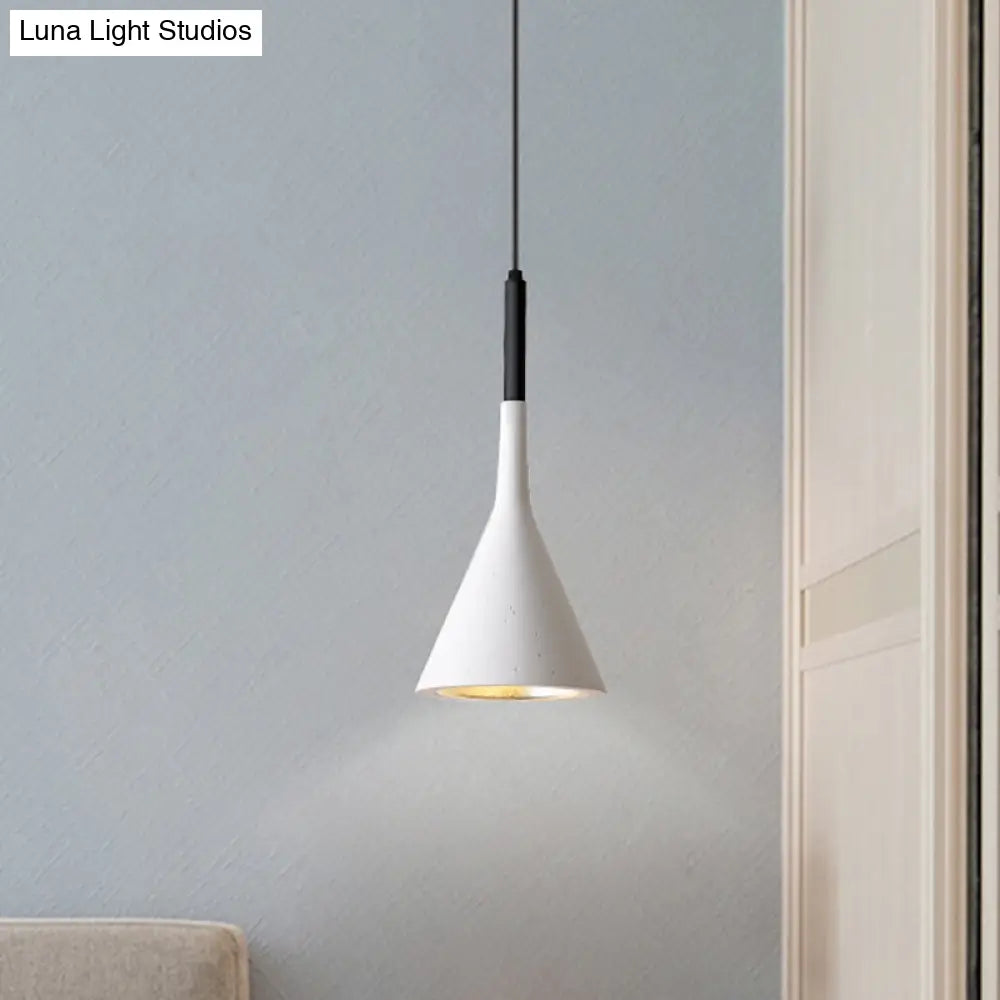 Minimalist Funnel Pendant Cement Light Fixture In Red/Black/White - Ideal For Bedside
