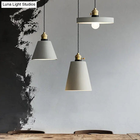 Minimalist Geometric Cement Pendant Light With Rotary Switch For Dining Rooms - Grey