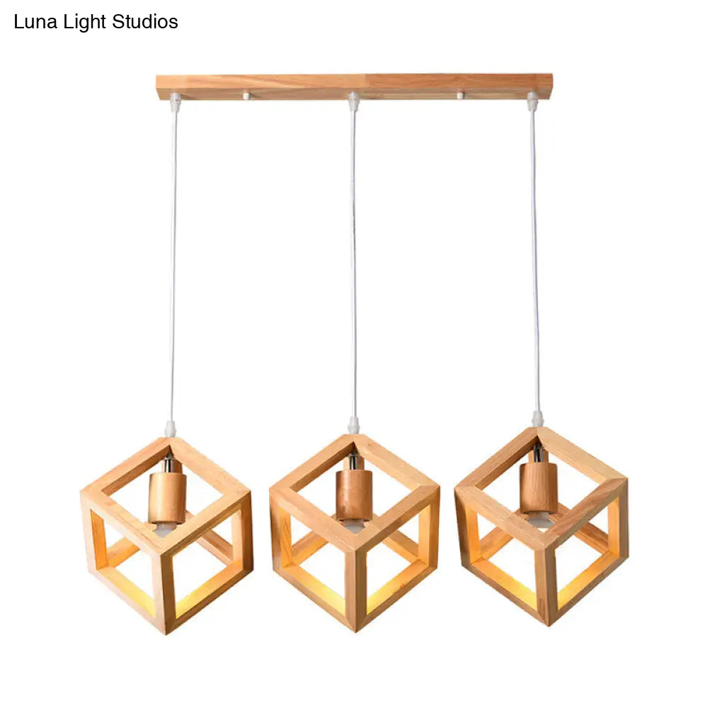 Minimalist Geometric Wood Ceiling Light With 3 Bulbs For Dining Rooms / Square Plate Linear
