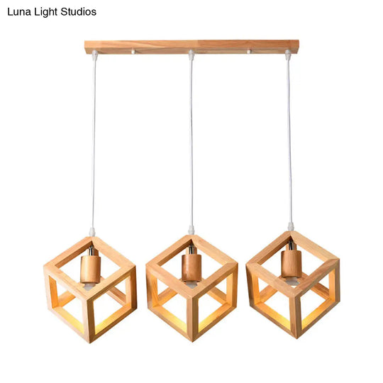 Minimalist Geometric Wood Ceiling Light With 3 Bulbs For Dining Rooms / Square Plate Linear