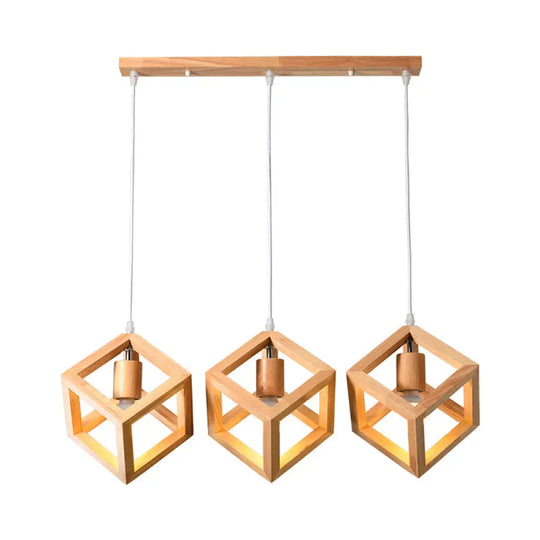 Minimalist Geometric Wood Pendant Light With Multi Ceiling Bulbs - Ideal For Dining Room / Square