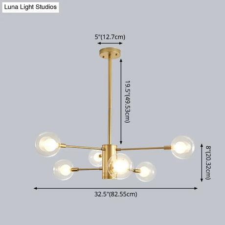 Minimalist Glass Chandelier With Clear Ball Shade - Modern Style Pendant Light For Living Room