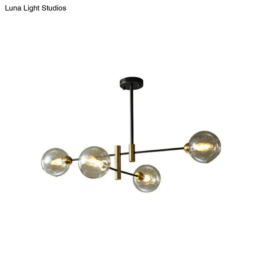 Minimalist Black And Brass Glass Dome Chandelier For Dining Room Suspended Lighting 4 / Amber