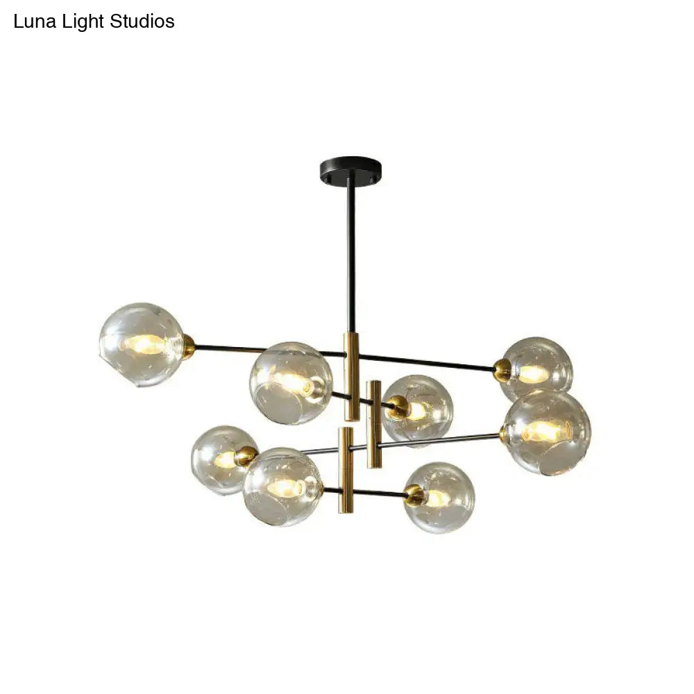 Minimalist Black And Brass Glass Dome Chandelier For Dining Room Suspended Lighting 8 / Amber