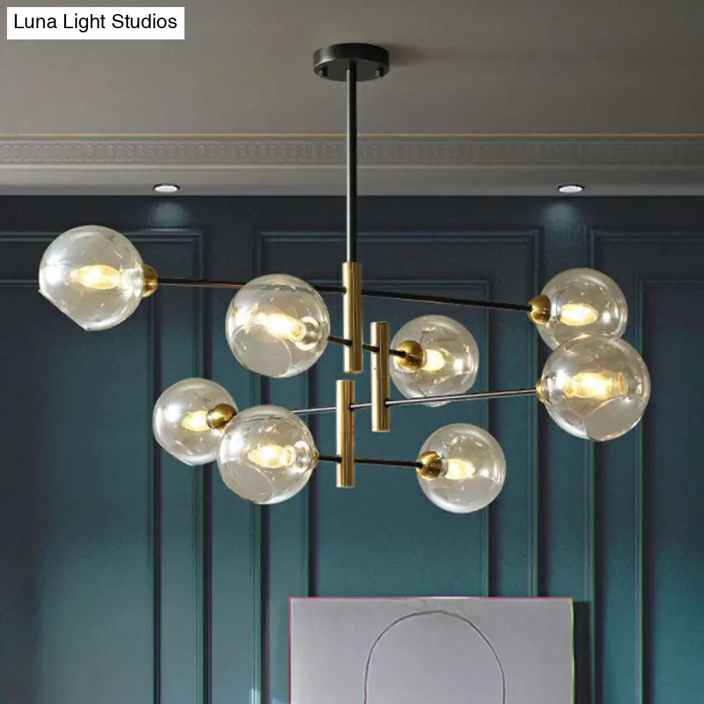 Minimalist Black And Brass Glass Dome Chandelier For Dining Room Suspended Lighting
