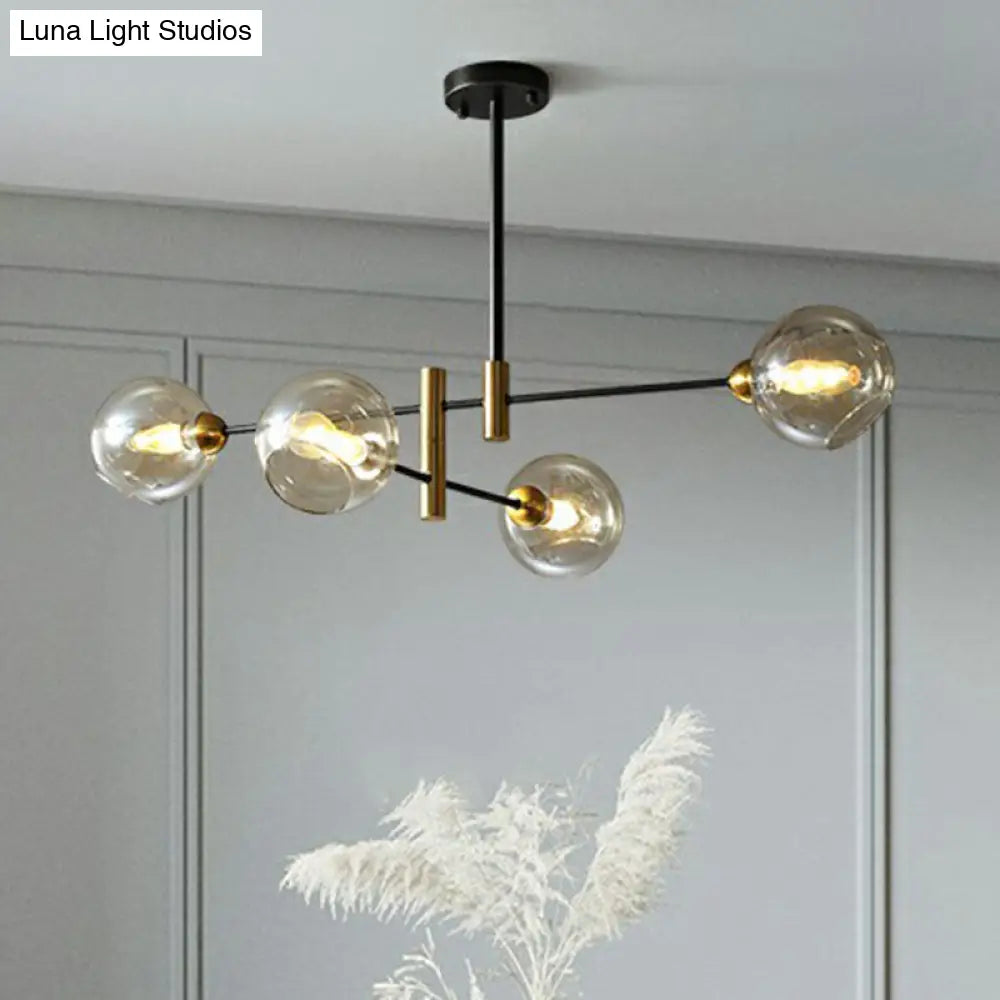 Minimalist Black And Brass Glass Dome Chandelier For Dining Room Suspended Lighting