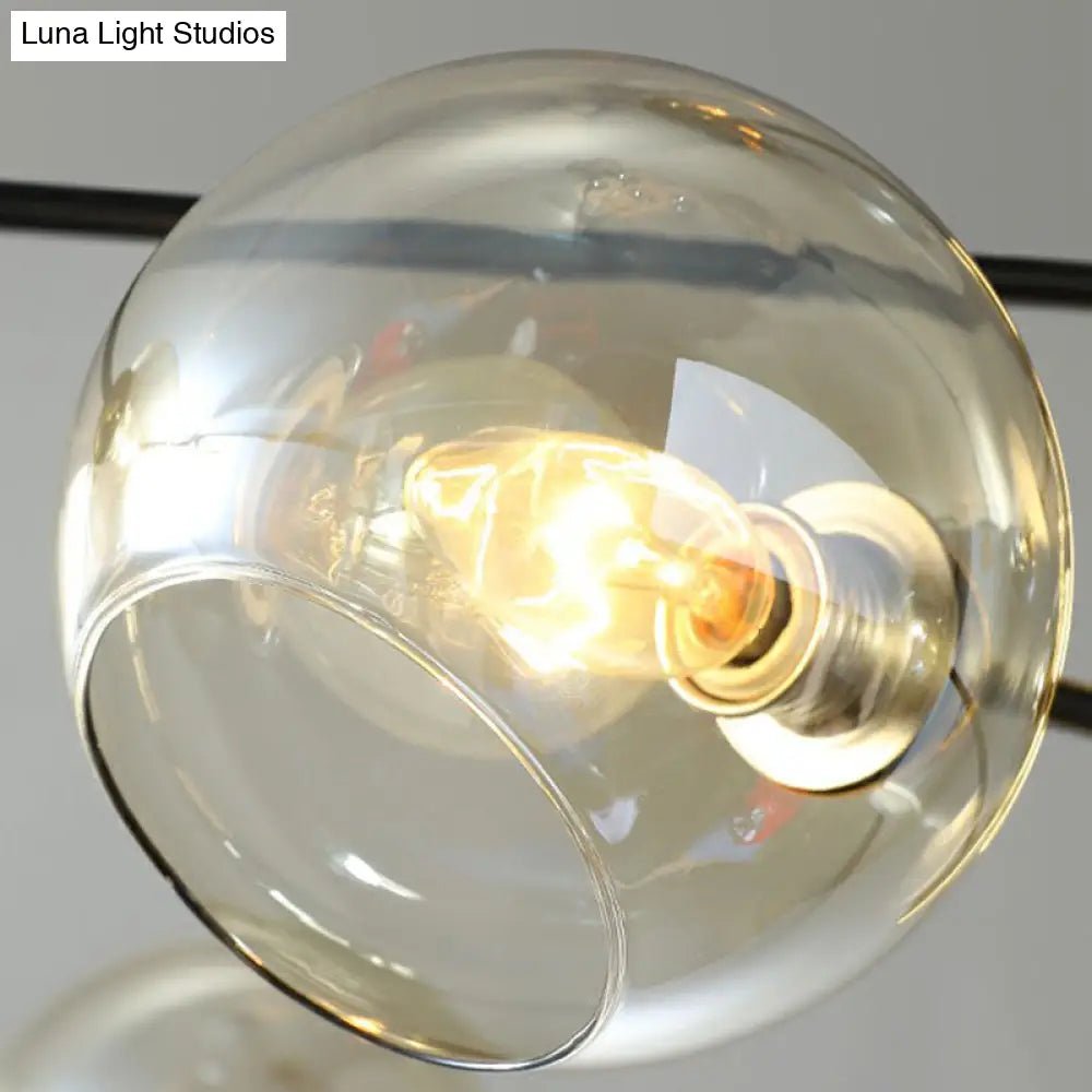Minimalist Glass Dome Chandelier - Black And Brass Suspended Lighting Fixture For Dining Room