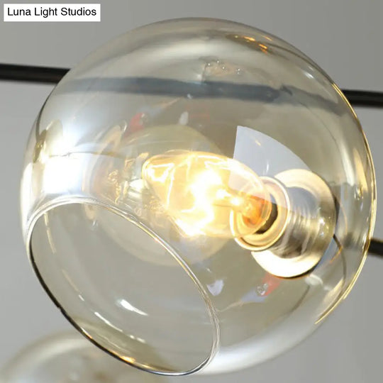 Minimalist Glass Dome Chandelier - Black And Brass Suspended Lighting Fixture For Dining Room