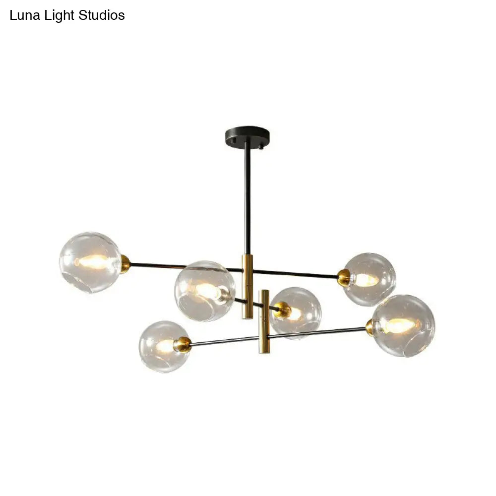 Minimalist Black And Brass Glass Dome Chandelier For Dining Room Suspended Lighting 6 / Clear