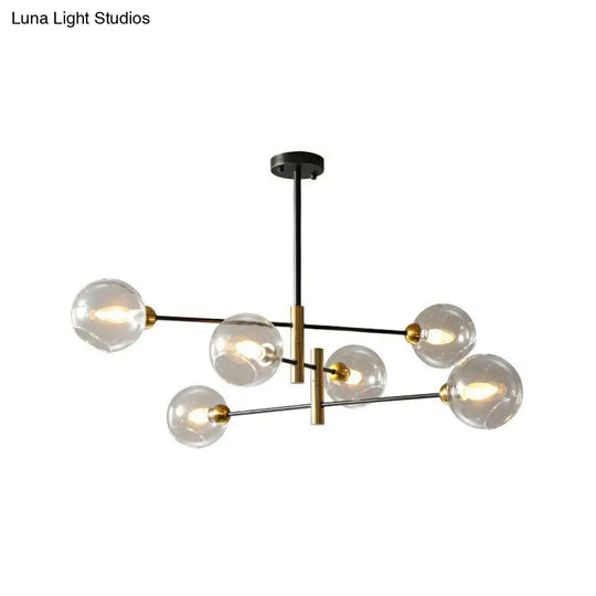Minimalist Black And Brass Glass Dome Chandelier For Dining Room Suspended Lighting 6 / Clear