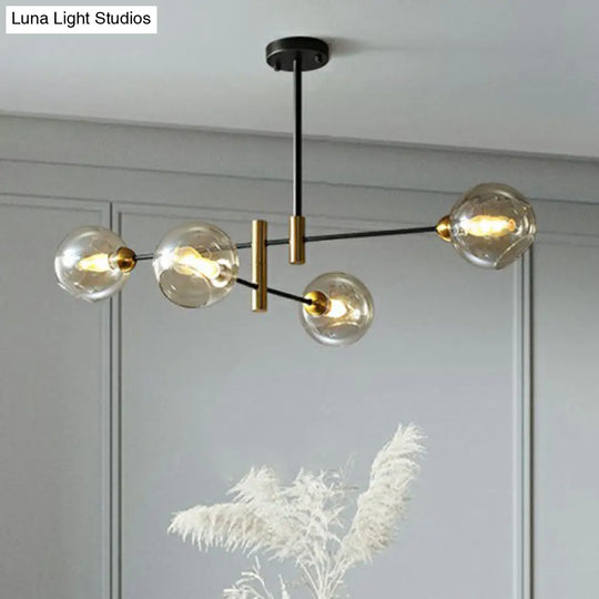 Minimalist Glass Dome Chandelier - Black And Brass Suspended Lighting Fixture For Dining Room