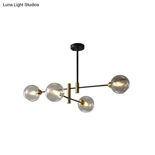 Minimalist Black And Brass Glass Dome Chandelier For Dining Room Suspended Lighting 4 / Clear