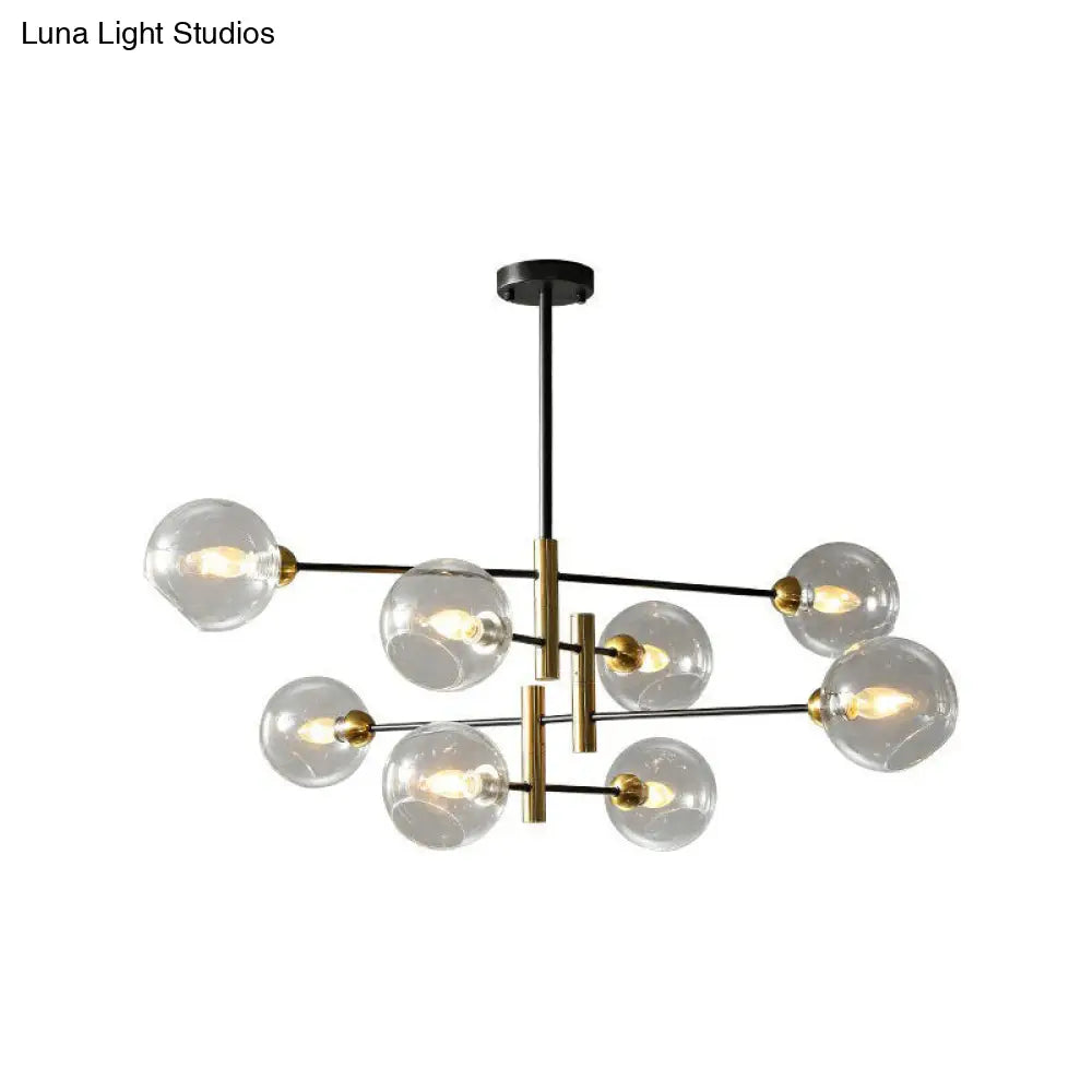 Minimalist Black And Brass Glass Dome Chandelier For Dining Room Suspended Lighting 8 / Clear
