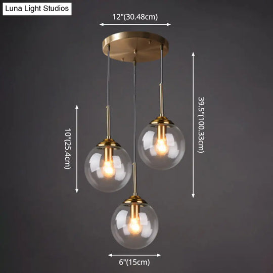Minimalist Glass Globe Hanging Ceiling Pendant Light Set Of 3 For Restaurants