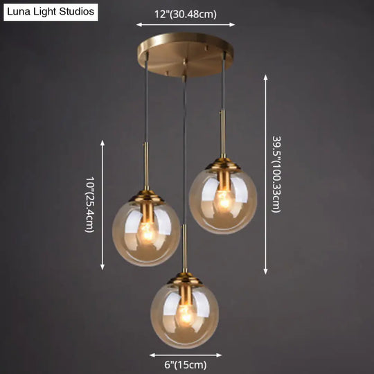 Minimalist Glass Globe Hanging Ceiling Pendant Light Set Of 3 For Restaurants
