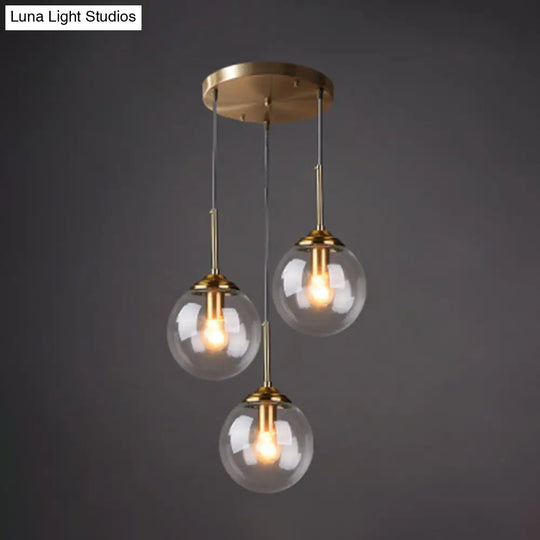 Minimalist Glass Globe Hanging Ceiling Pendant Light Set Of 3 For Restaurants Clear / Round
