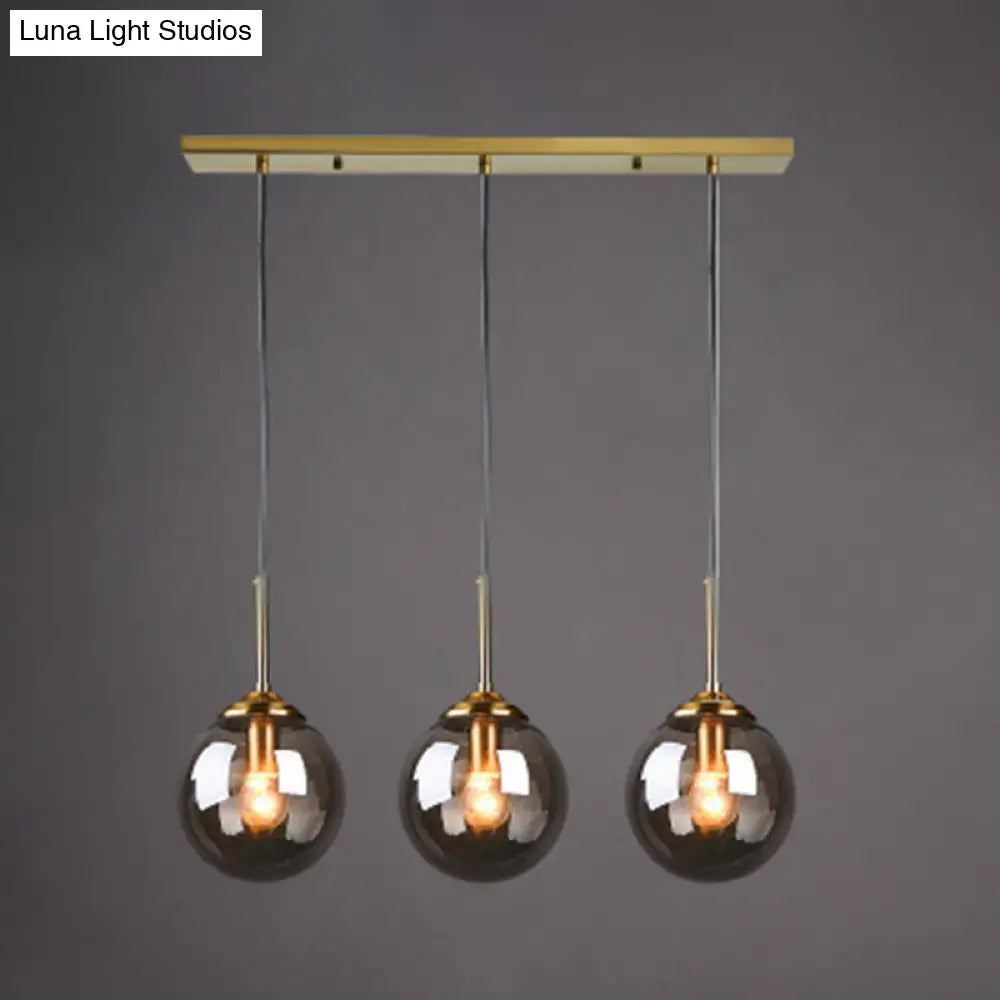 Minimalist Glass Globe Hanging Ceiling Pendant Light Set Of 3 For Restaurants Smoke Gray / Linear