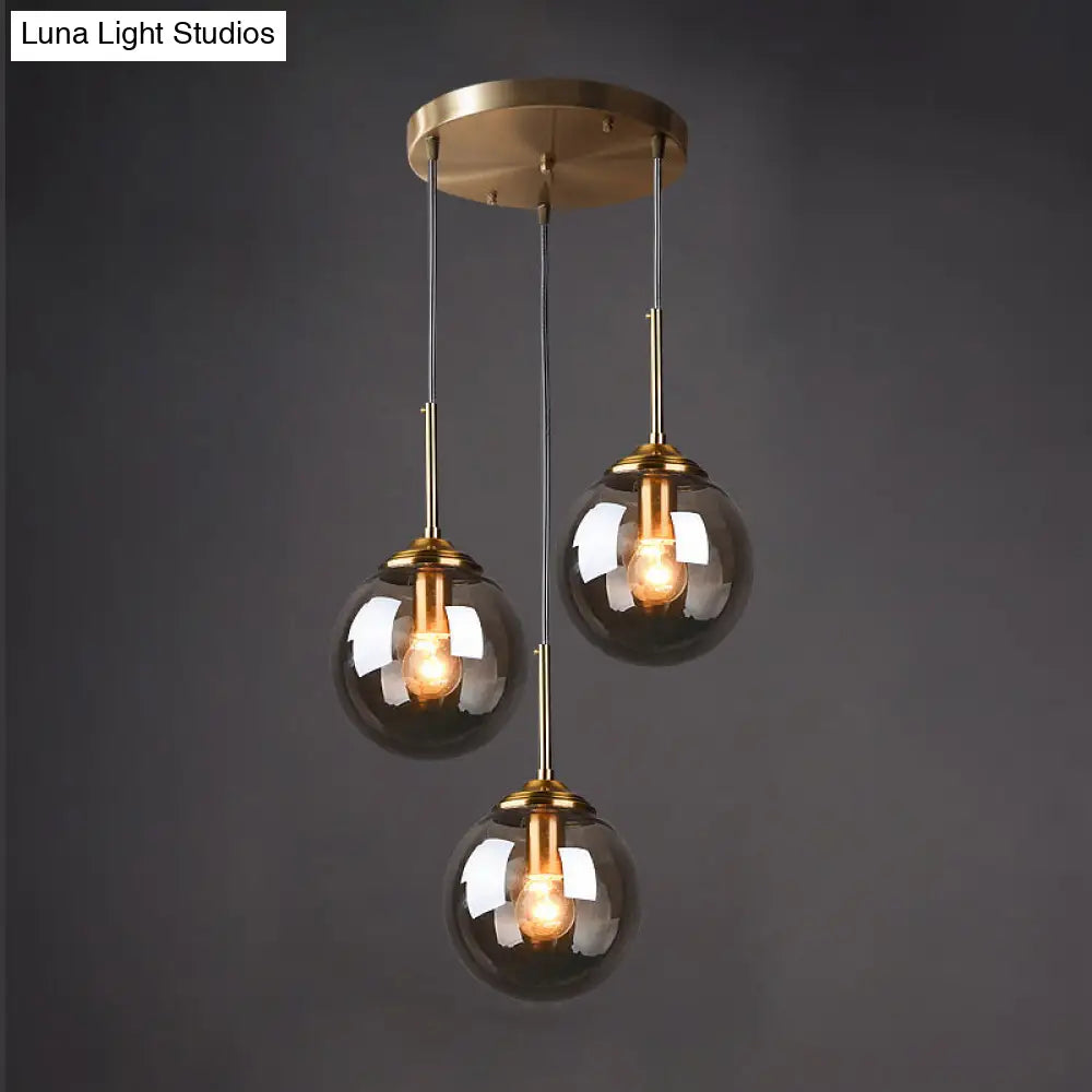 Minimalist Glass Globe Hanging Ceiling Pendant Light Set Of 3 For Restaurants Smoke Gray / Round