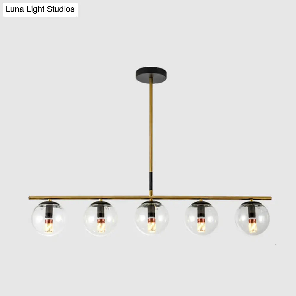 Minimalist Glass Globe Island Chandelier With Brass Pendant - 4/5 Lights In White Smoke Grey Or