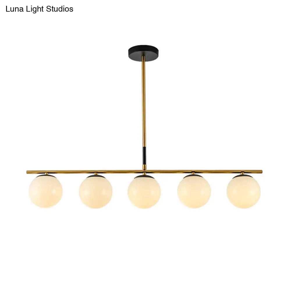 Minimalist Glass Globe Island Chandelier With Brass Pendant - 4/5 Lights In White Smoke Grey Or
