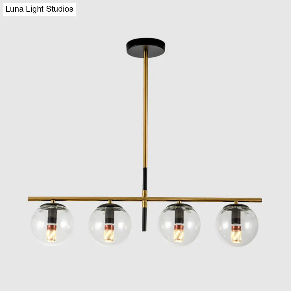 Minimalist Glass Globe Island Chandelier With Brass Pendant - 4/5 Lights In White Smoke Grey Or