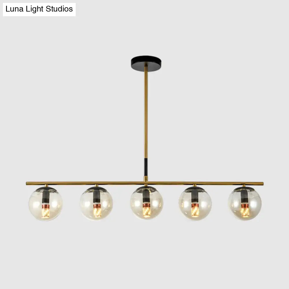 Minimalist Glass Globe Island Chandelier With Brass Pendant - 4/5 Lights In White Smoke Grey Or