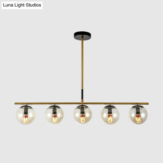 Minimalist Glass Globe Island Chandelier With Brass Pendant - 4/5 Lights In White Smoke Grey Or