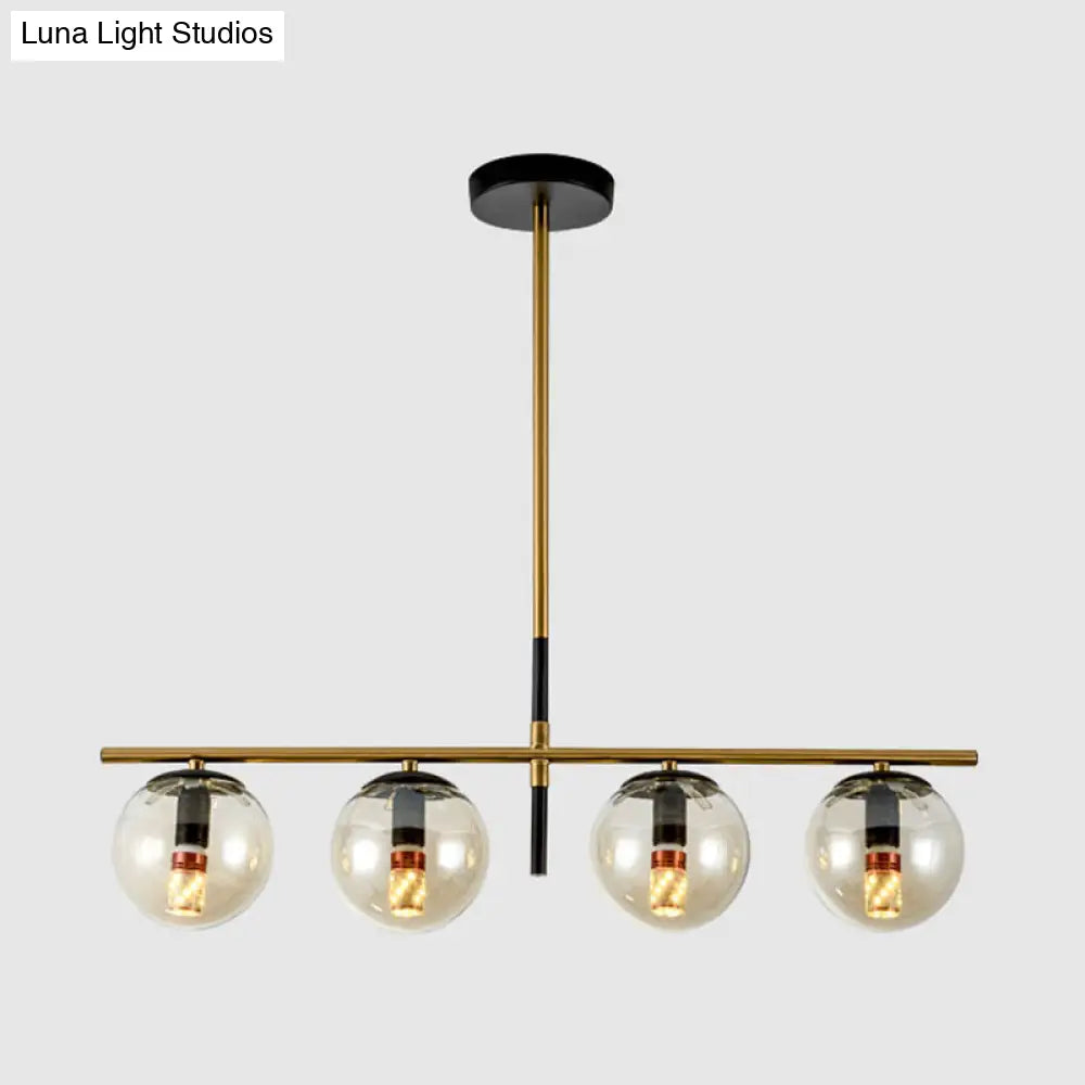 Minimalist Glass Globe Island Chandelier With Brass Pendant - 4/5 Lights In White Smoke Grey Or