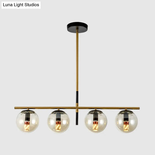 Minimalist Glass Globe Island Chandelier With Brass Pendant - 4/5 Lights In White Smoke Grey Or