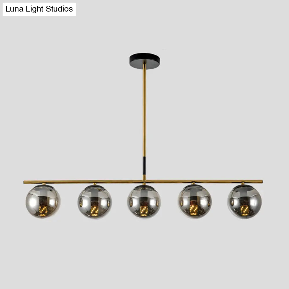 Minimalist Glass Globe Island Chandelier With Brass Pendant - 4/5 Lights In White Smoke Grey Or