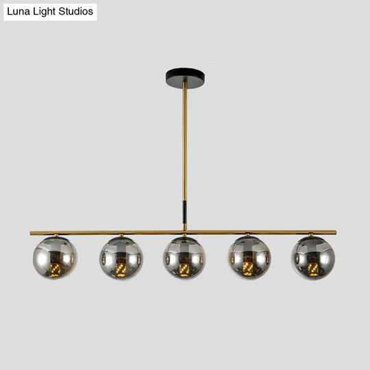 Minimalist Glass Globe Island Chandelier With Brass Pendant - 4/5 Lights In White Smoke Grey Or