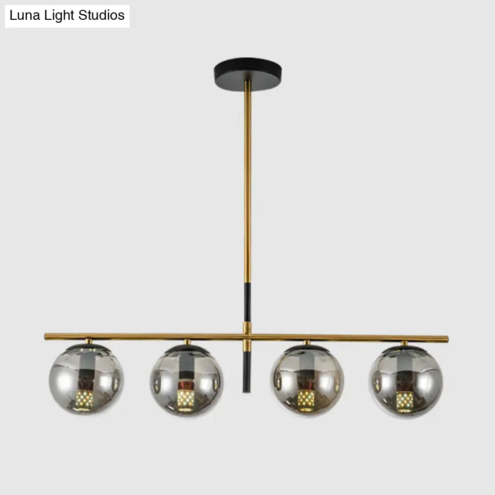 Minimalist Glass Globe Island Chandelier With Brass Pendant - 4/5 Lights In White Smoke Grey Or
