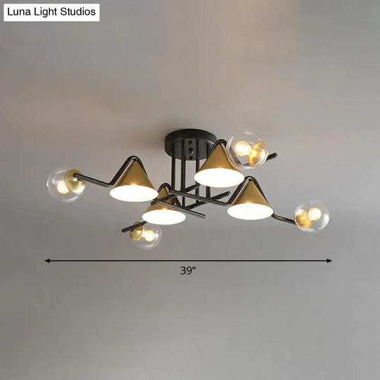 Minimalist Glass Semi Flush Ceiling Light - Cone And Ball Shaped Black - Brass Finish 8 / Clear