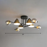 Minimalist Glass Semi Flush Ceiling Light - Cone And Ball Shaped Black - Brass Finish 8 / Smoke Gray