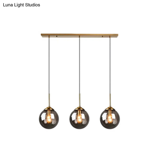 Modern Minimalist Glass Sphere Pendant Light Fixture For Indoor Ceiling Smoke Gray / Linear