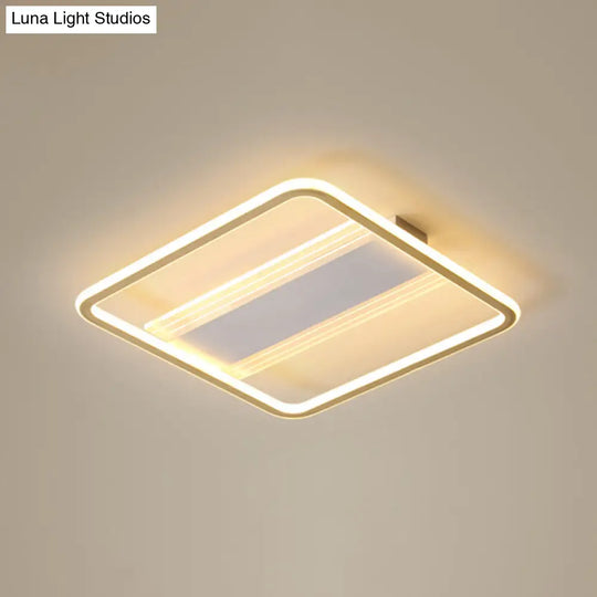 Minimalist Gold And White Flush Light For Bedroom With Square Acrylic Shade / 20.5