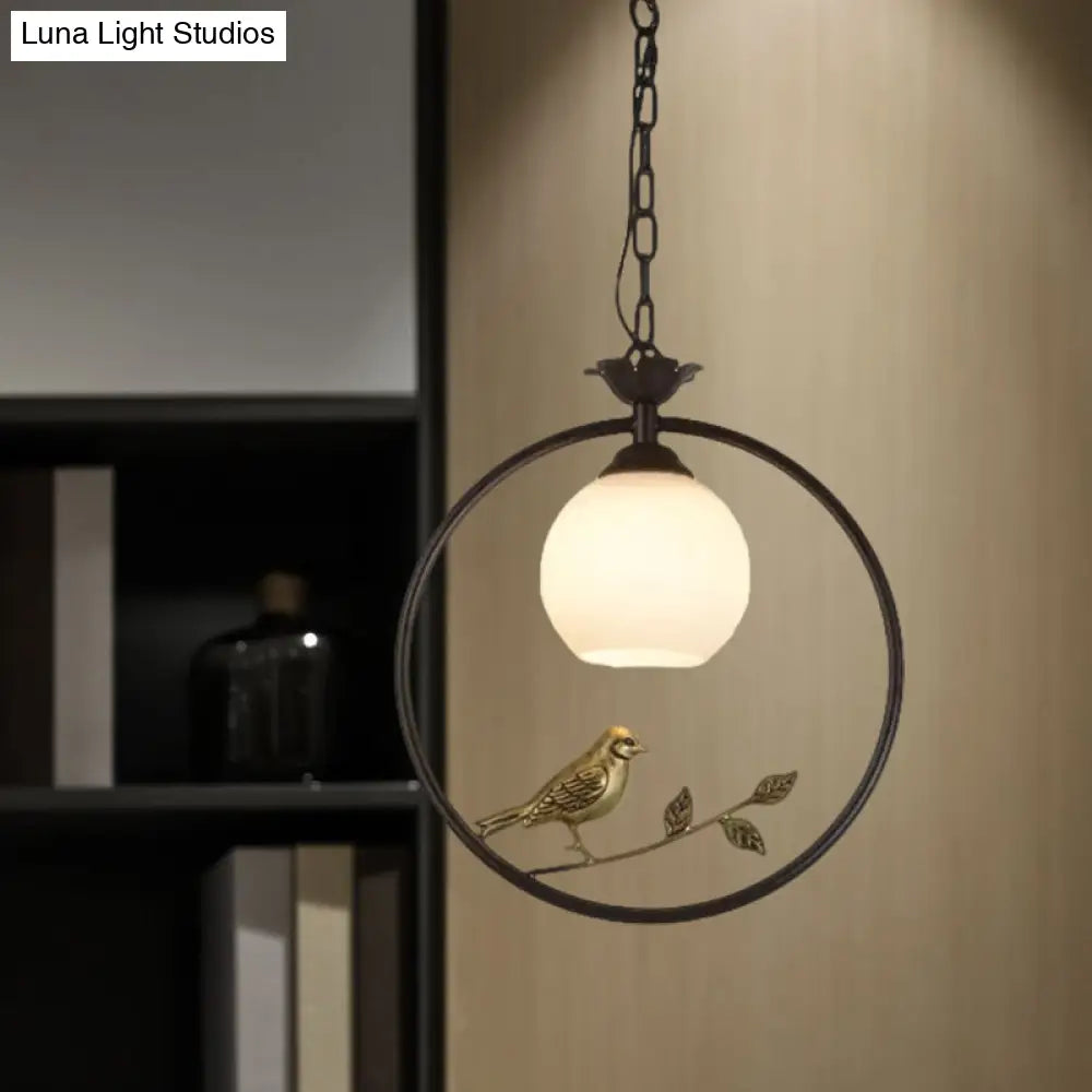 Minimalist Gold/Black Metal Bird Pendant Light Fixture With 1 Ring